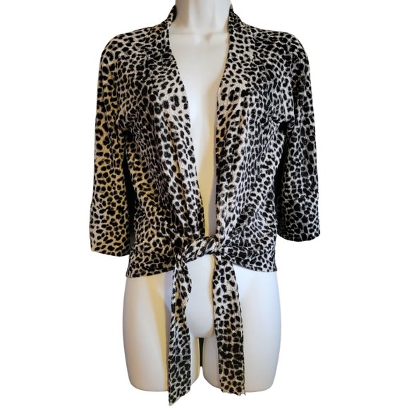 Vintage Chico's Women's Tie-Front Top Leopard-Print Black & White Size XS (EUC) - Picture 1 of 5
